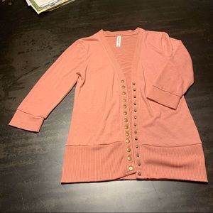 Peach coral snap cardigan sweater M